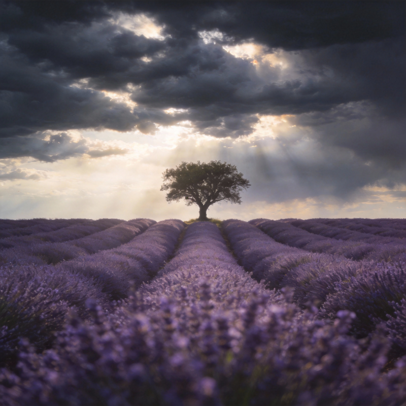 薰衣草田孤树图片