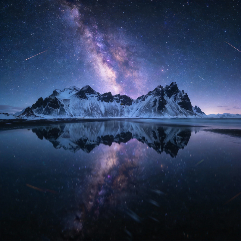 星河映雪山图片