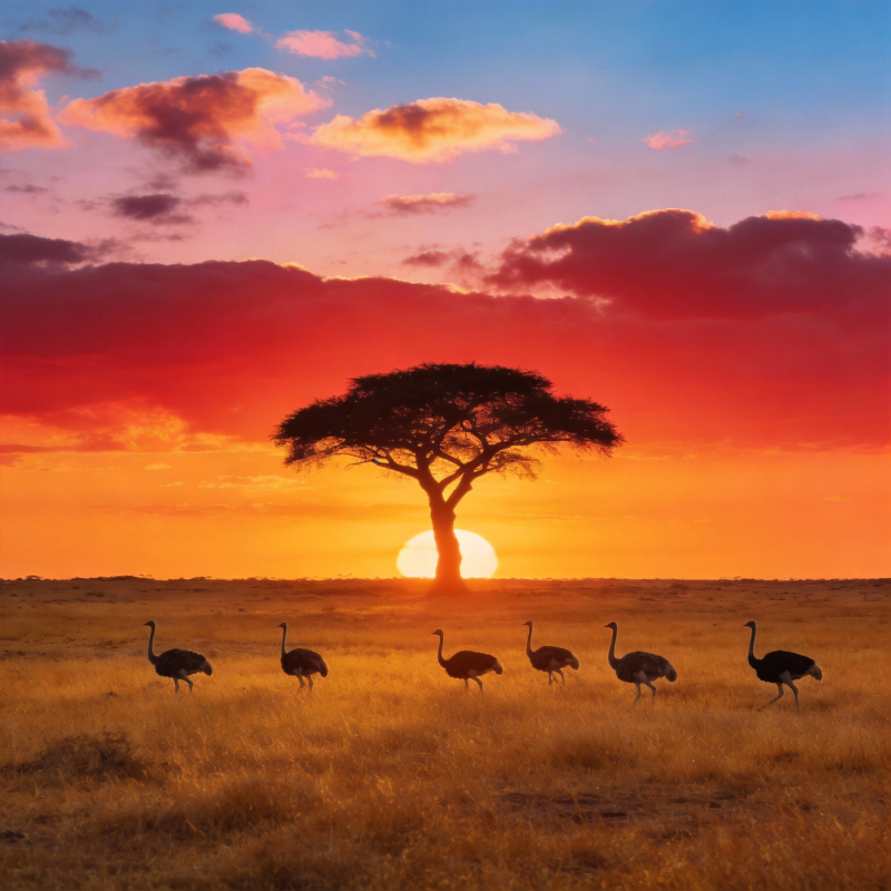 夕阳下的草原鸵鸟图片