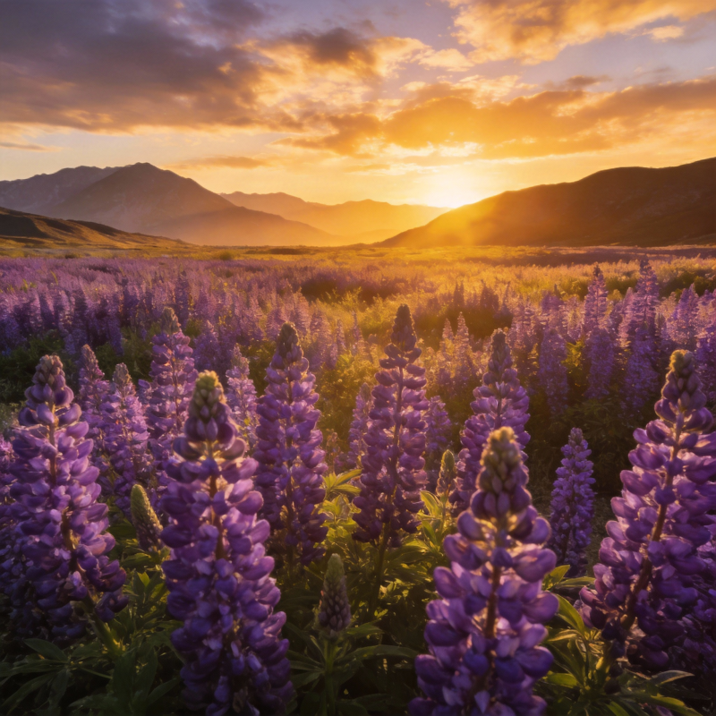 紫花映日山景图片