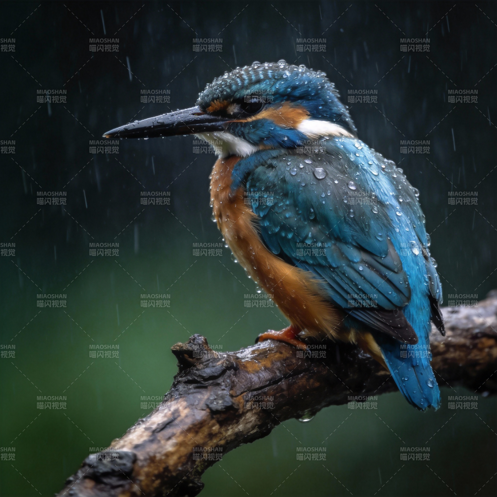 雨中翠鸟静栖枝图片