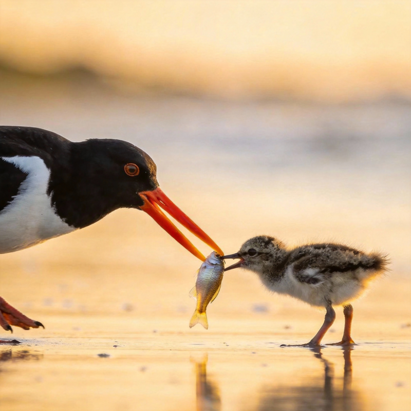 亲鸟喂食雏鸟图片