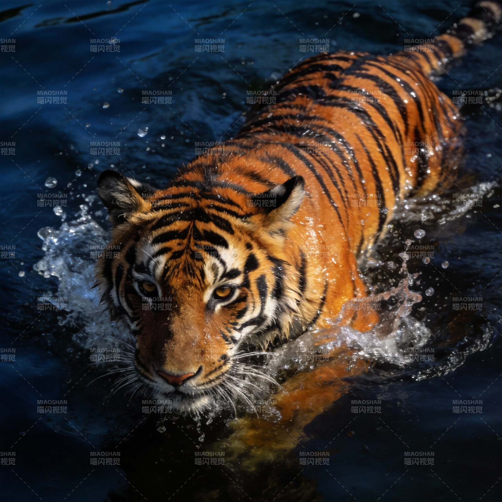 猛虎水中前行图片