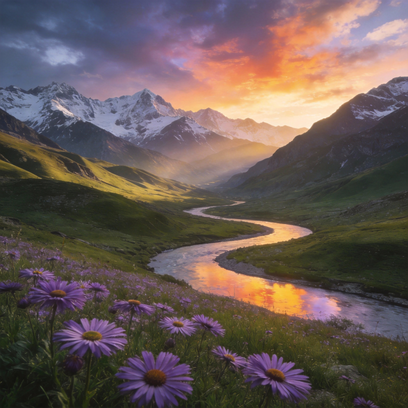 山河暮色花影图片