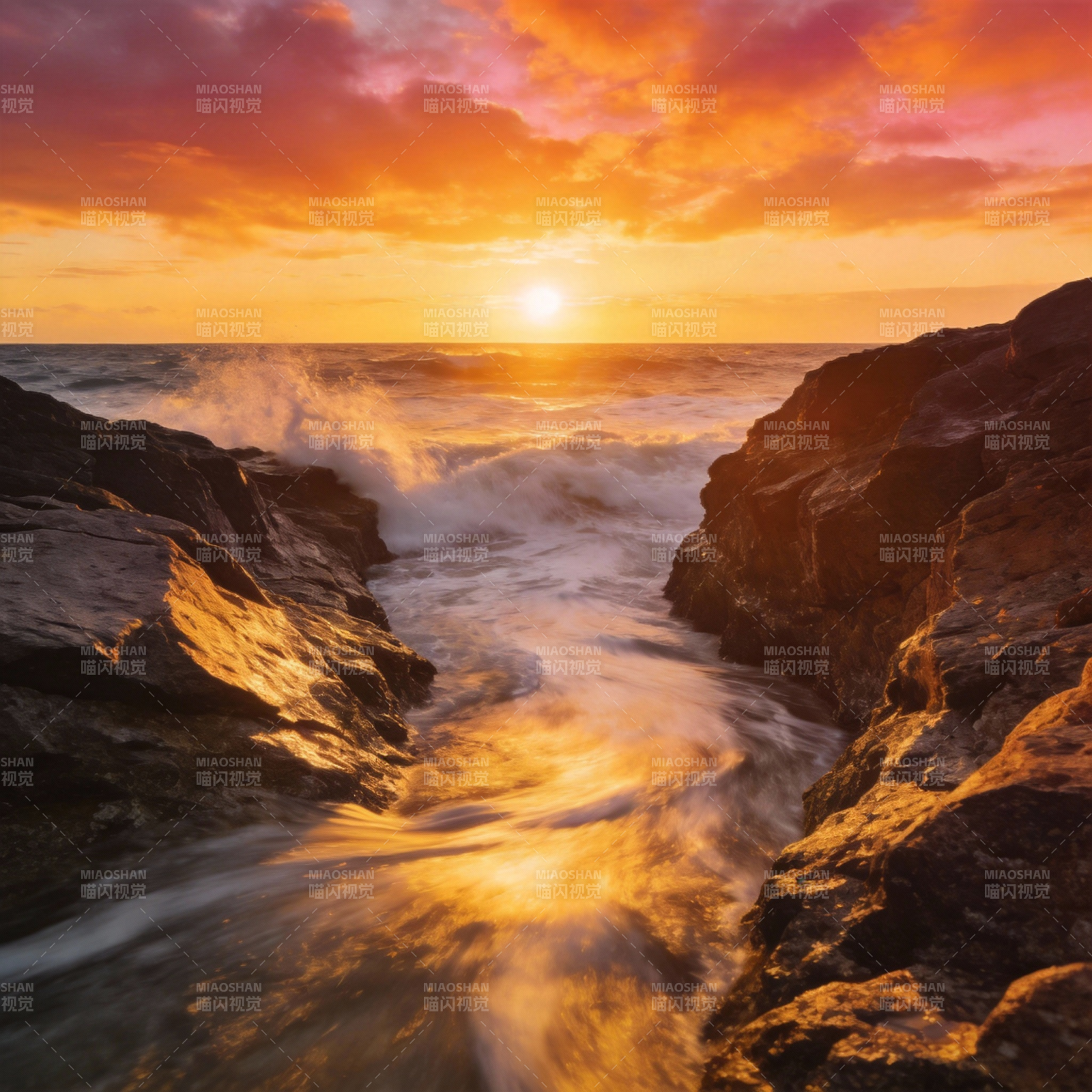 日落海崖图片