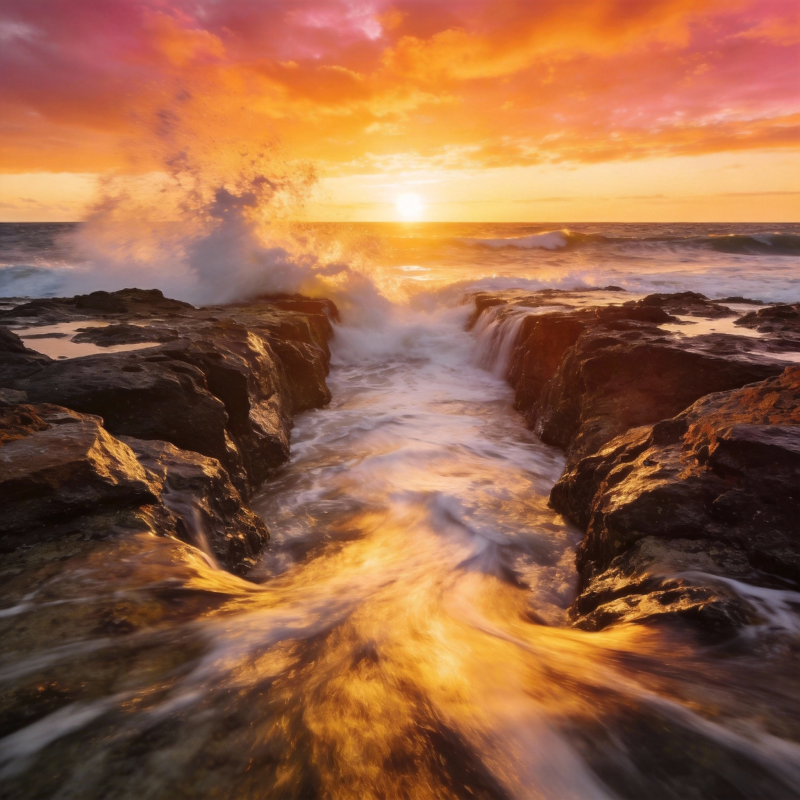 夕阳海浪岩石图片