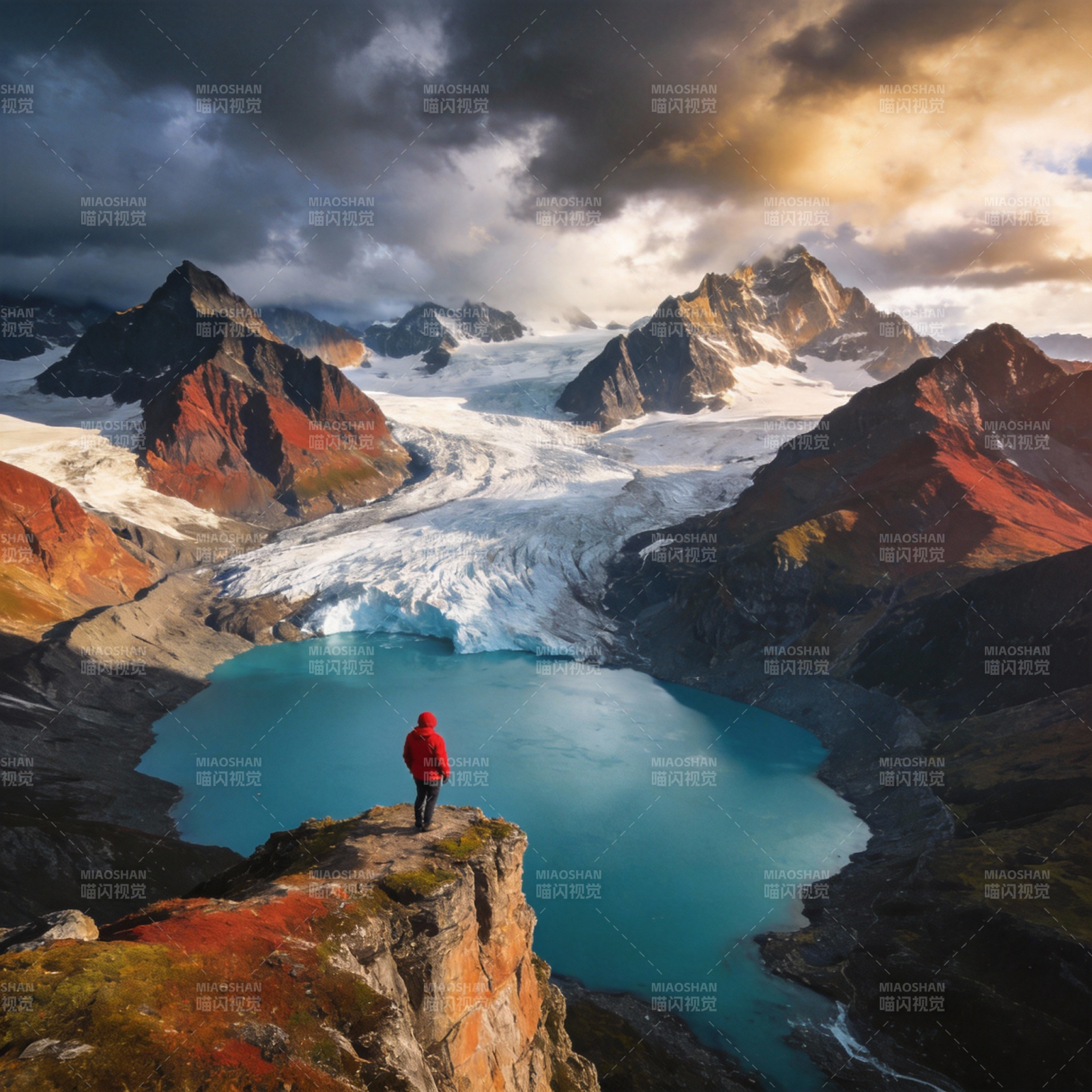 雪山湖畔孤影图片