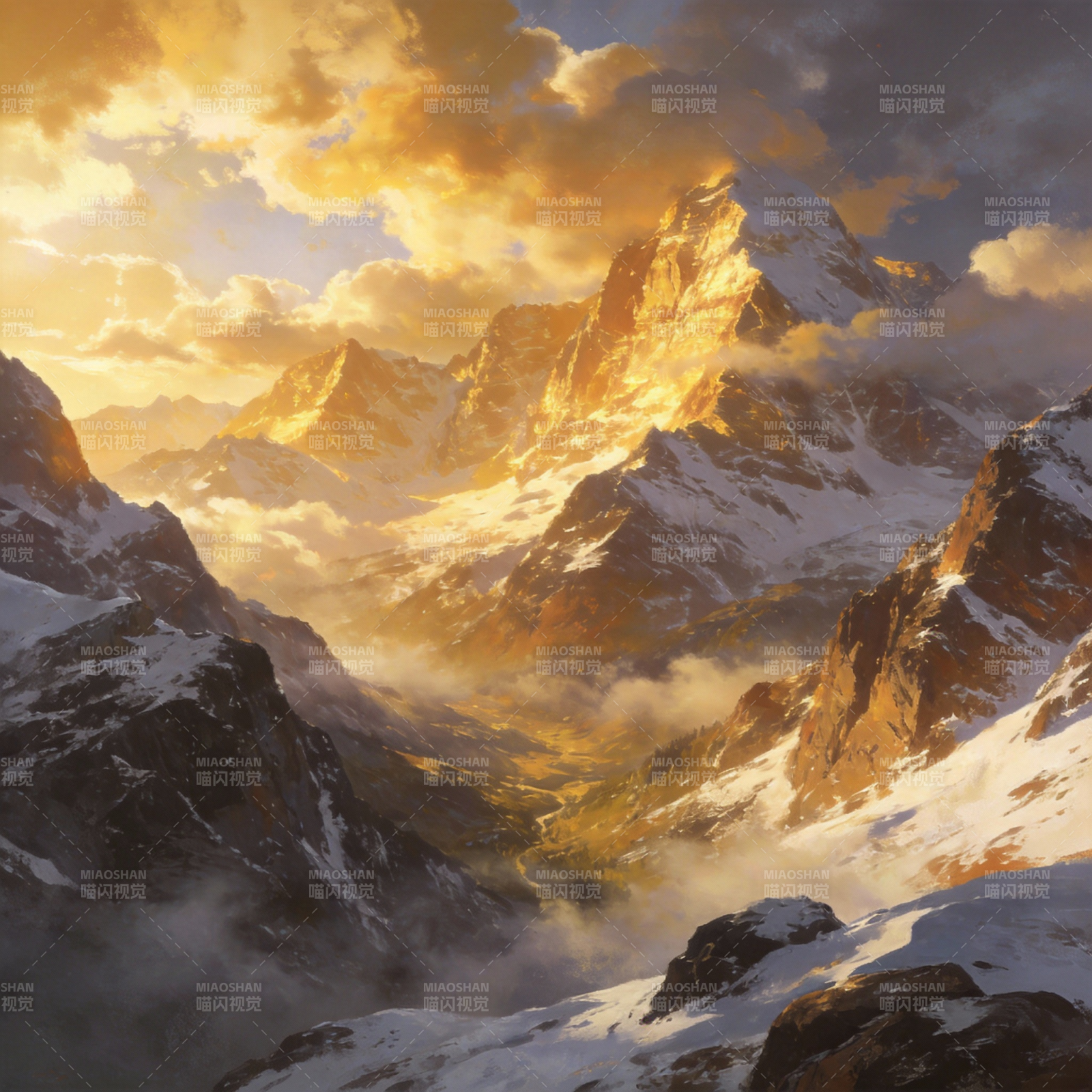 雪山日出壮丽景象图片