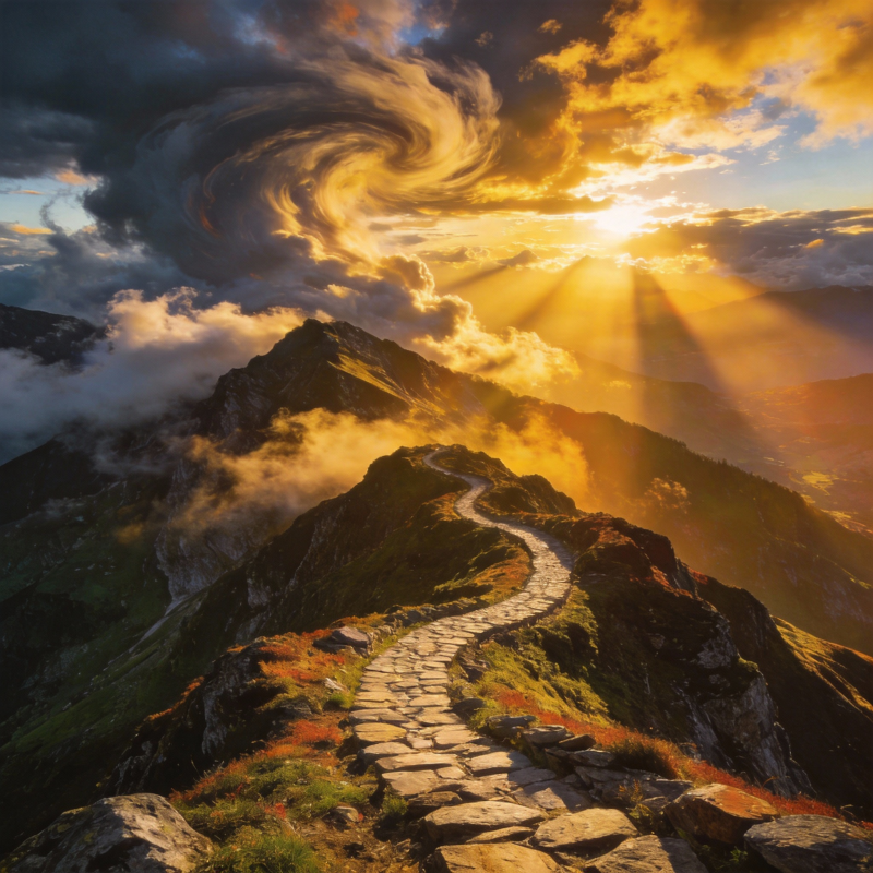 云海日出山径图片