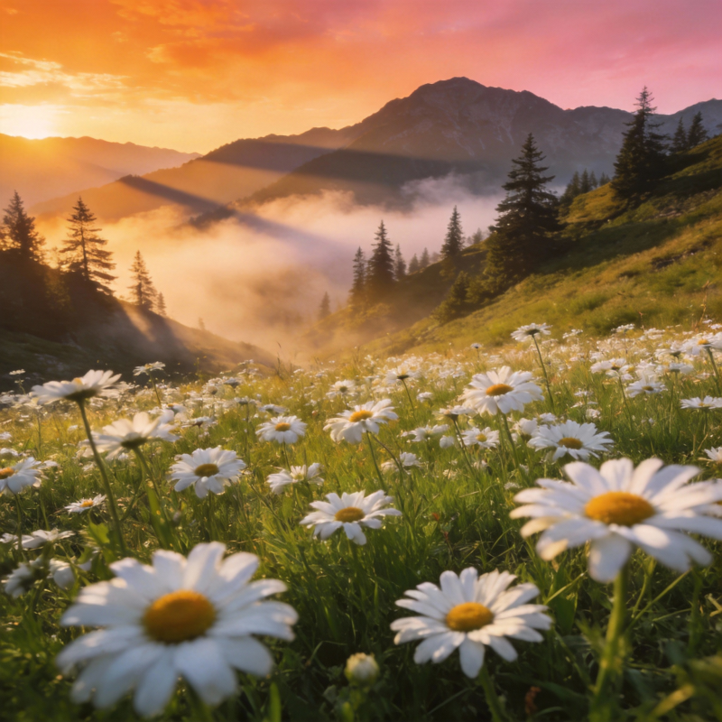 山野晨曦花海图片