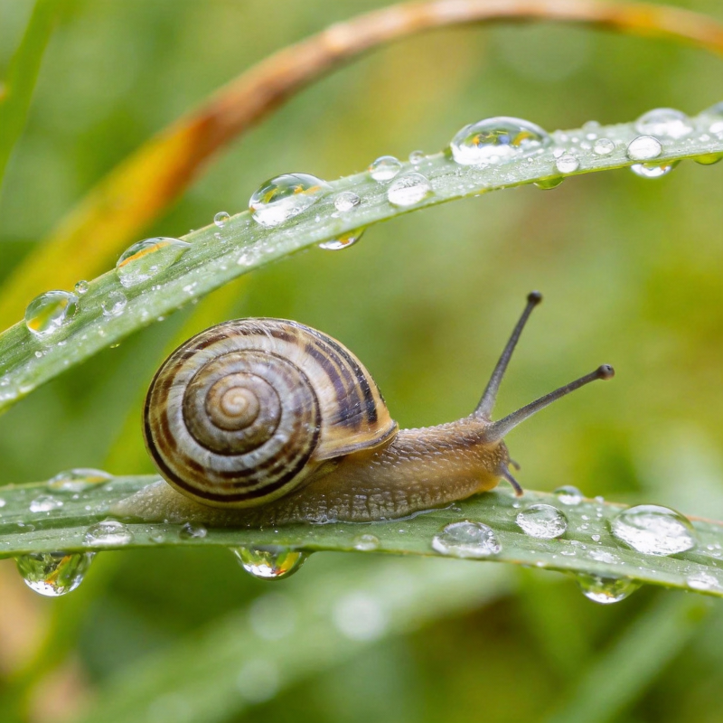 雨露中的蜗牛图片