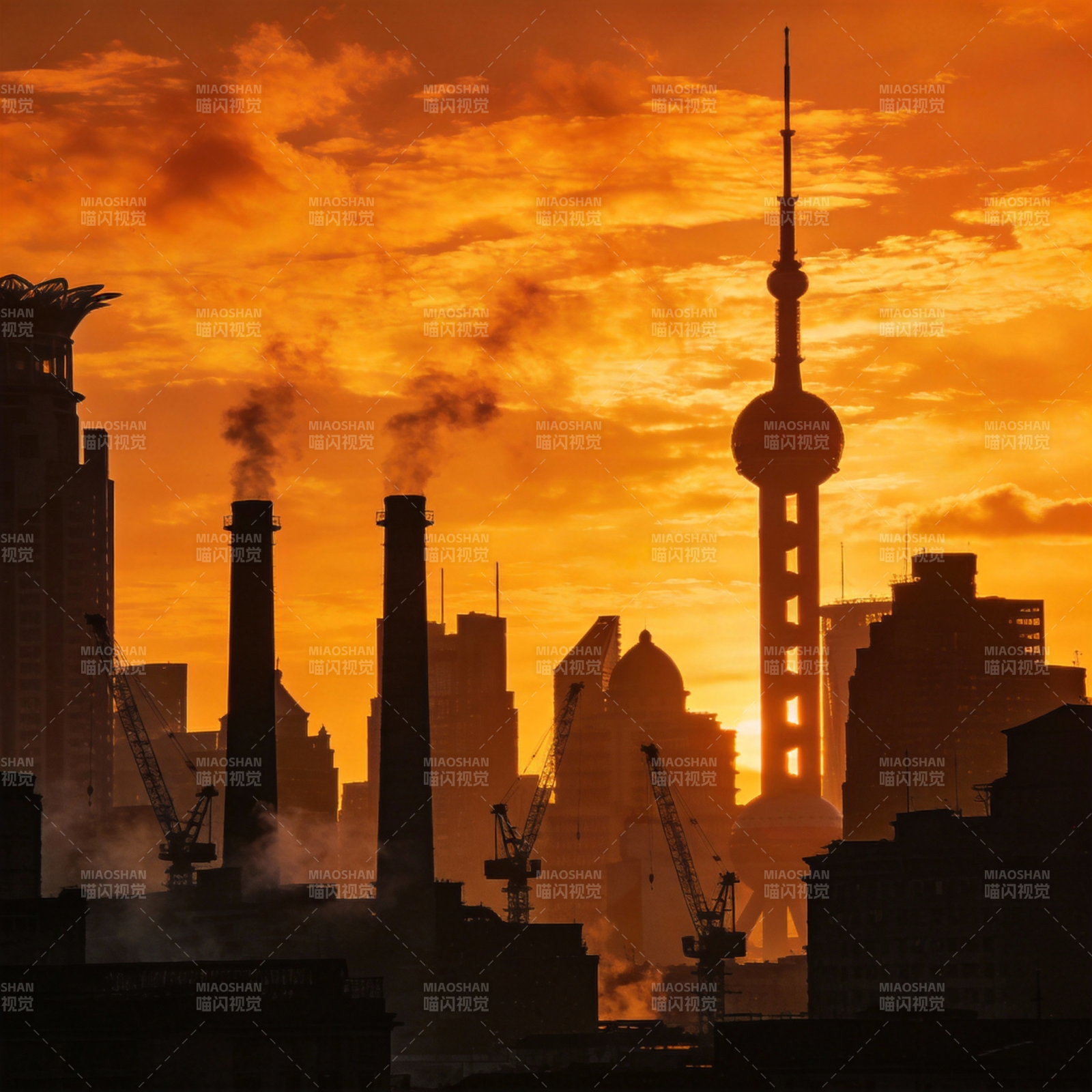 上海晨曦剪影图片