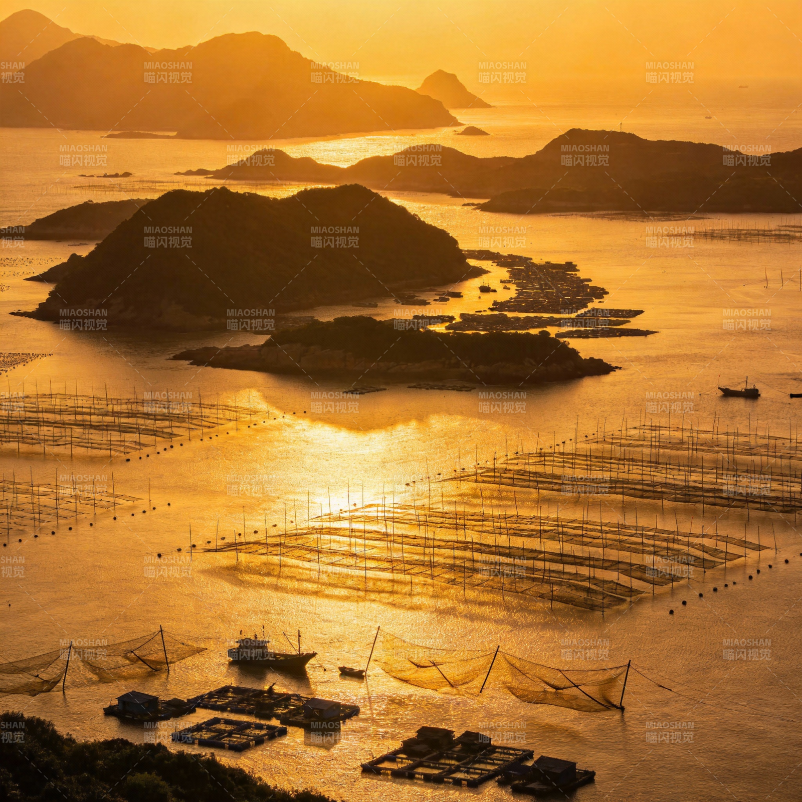 夕阳渔港美景图片