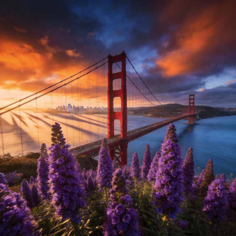 金门桥夕照花海图片