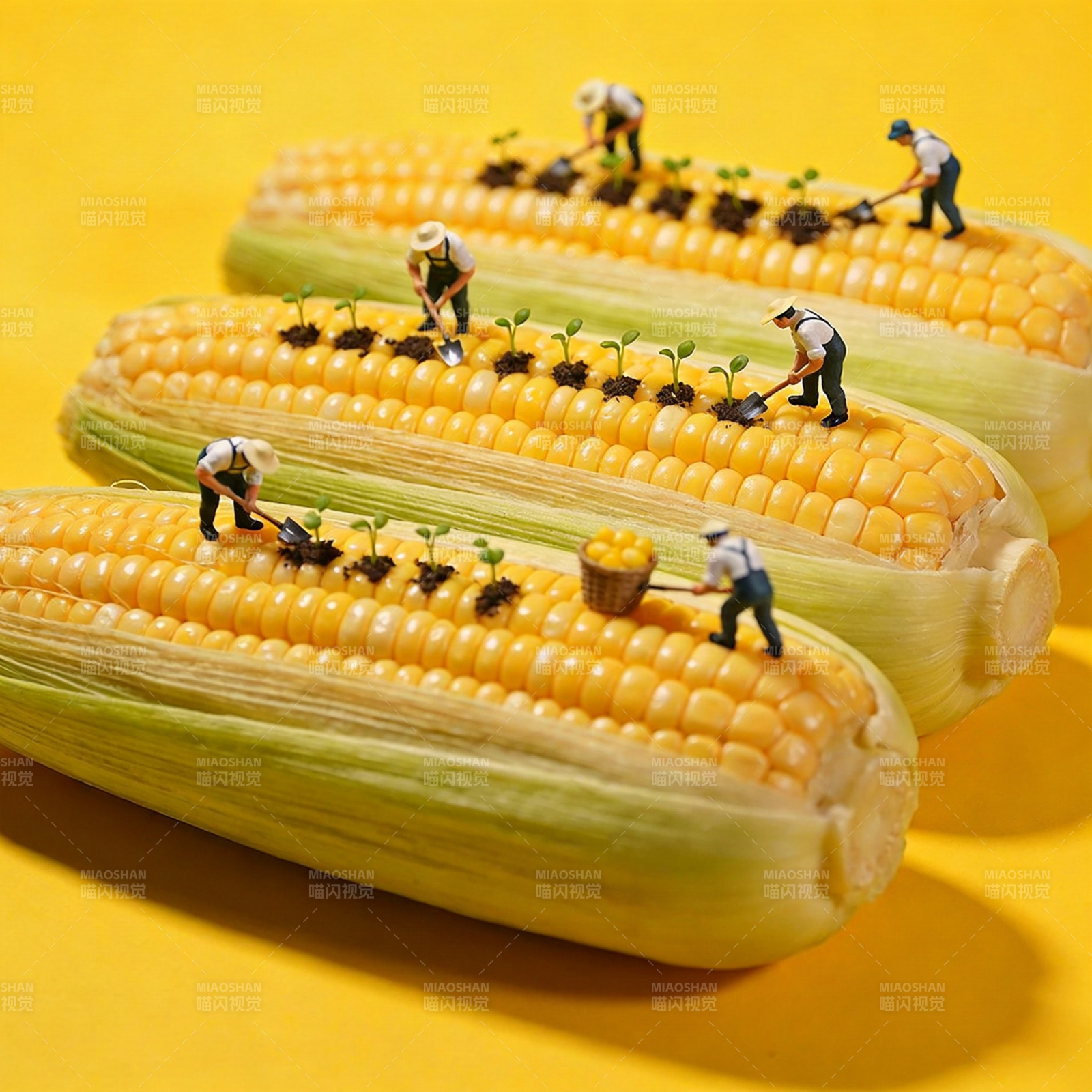 玉米田里的微型农夫图片