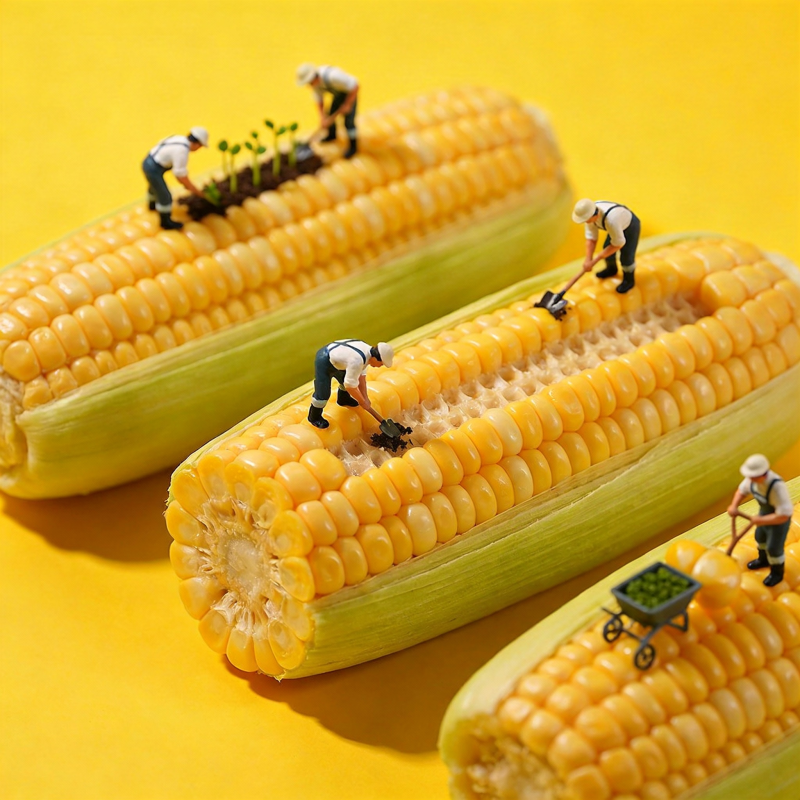 玉米上的微型农夫图片