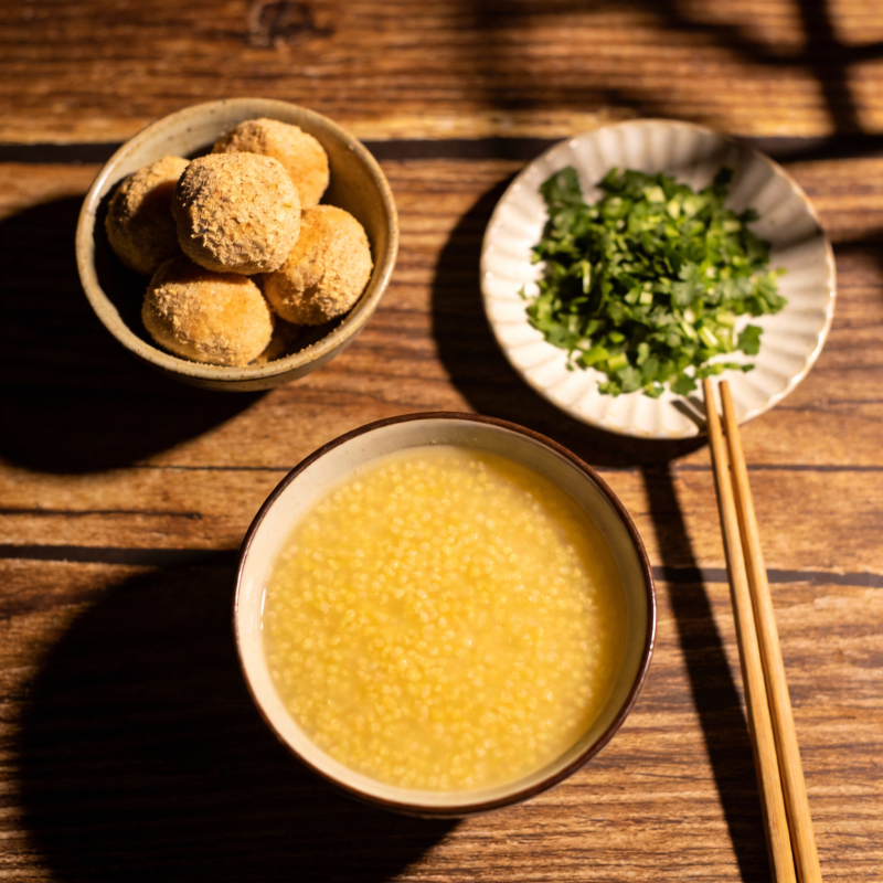小米粥配油条香菜图片