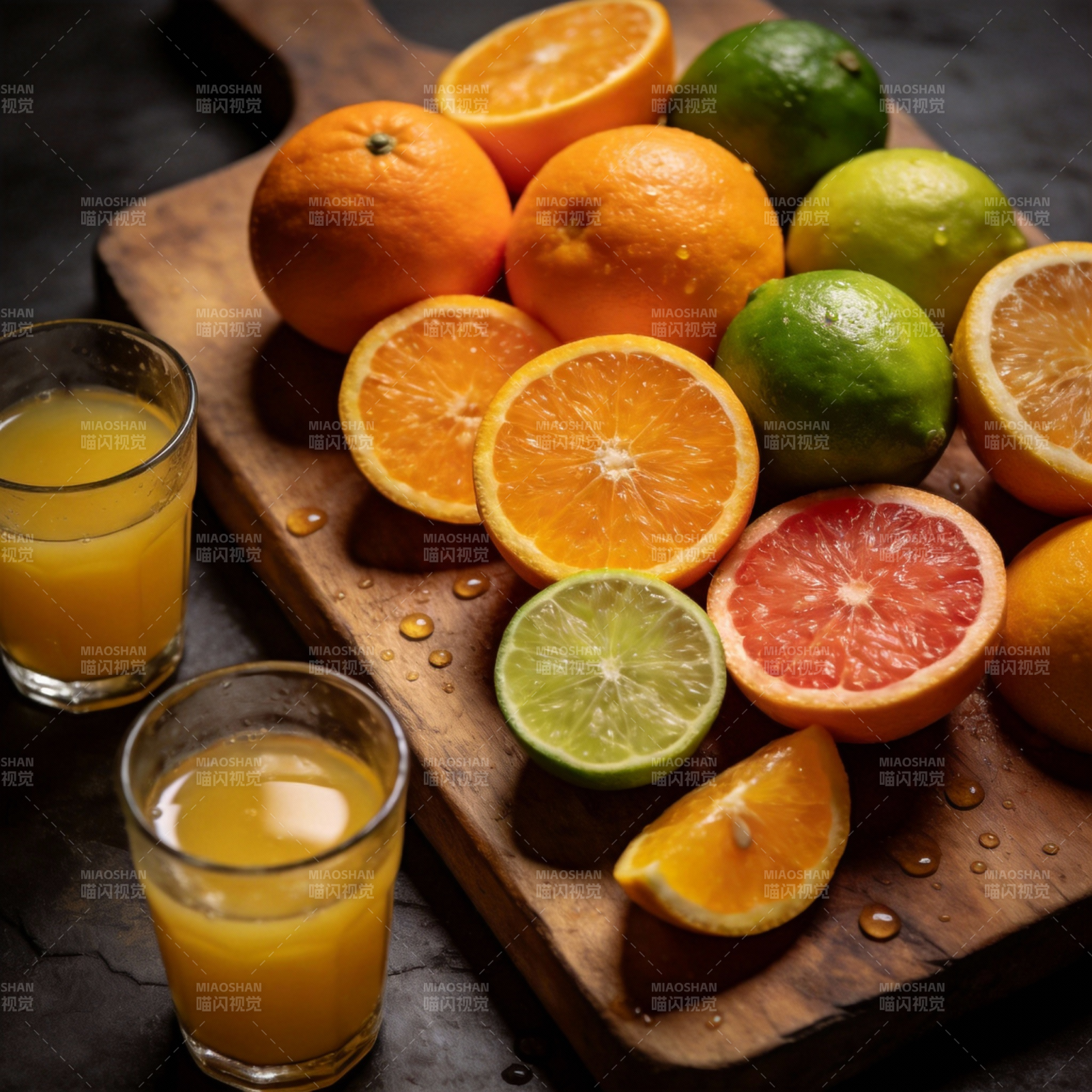 新鲜橙汁与水果图片