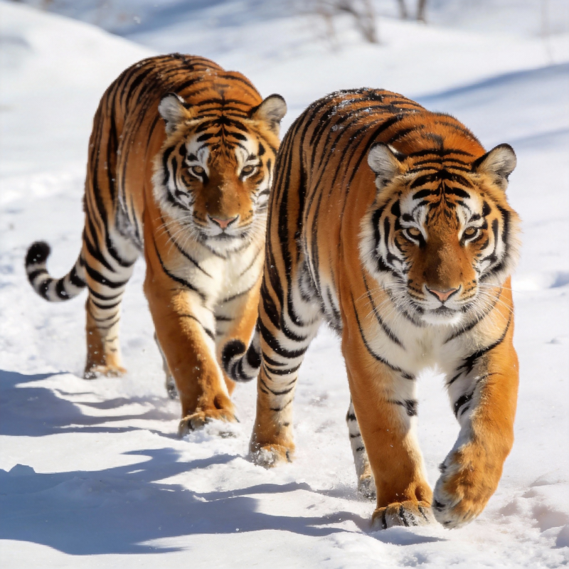 雪地双虎行图片