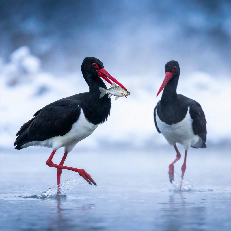 黑鹳捕鱼瞬间图片