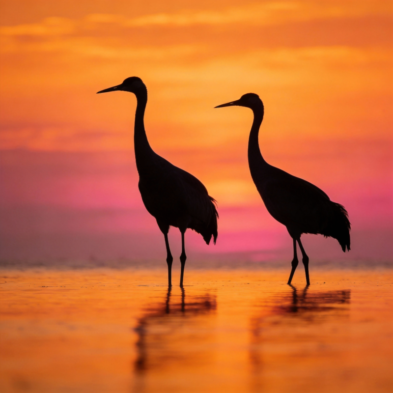 双鹤夕阳影图片