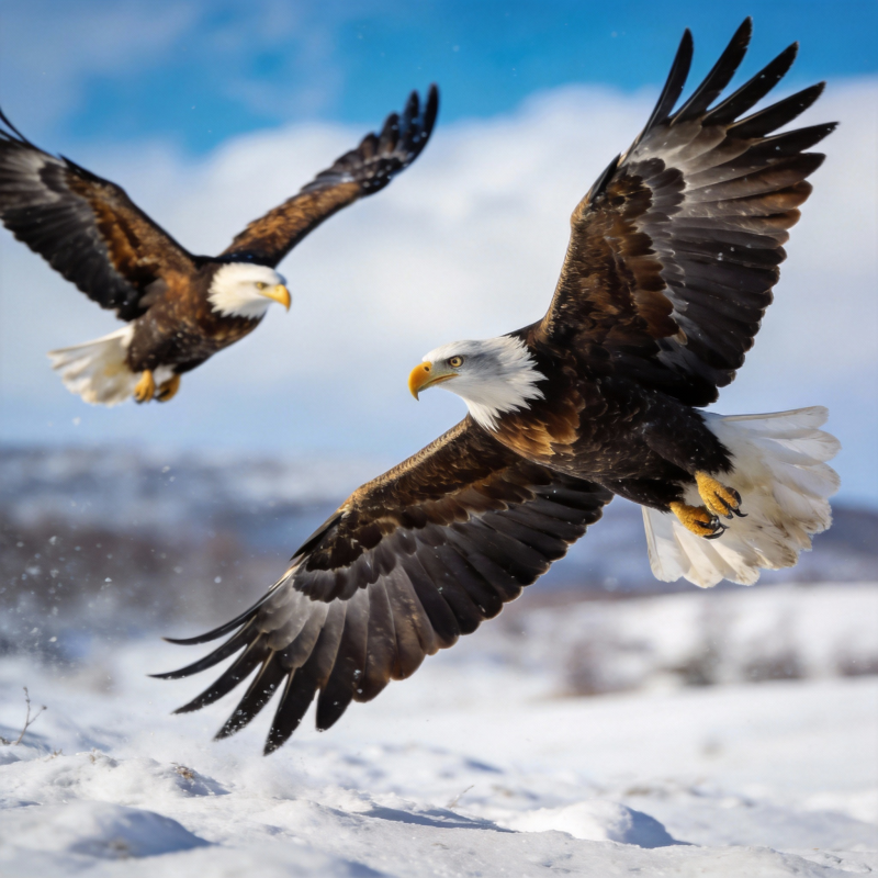 雪原双鹰翱翔图片