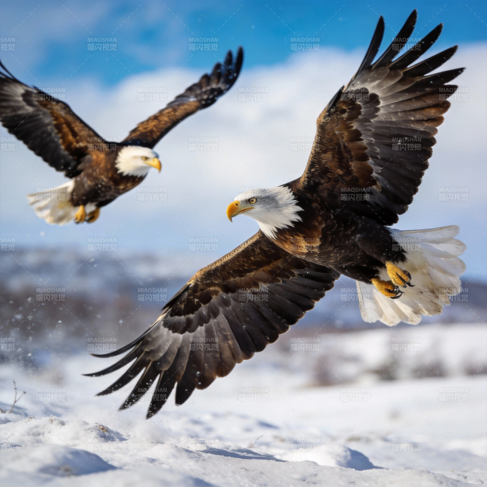 雪原双鹰翱翔图片