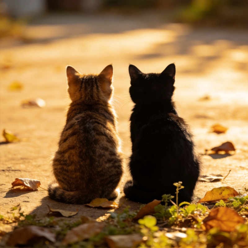 双猫背影秋日静谧图片