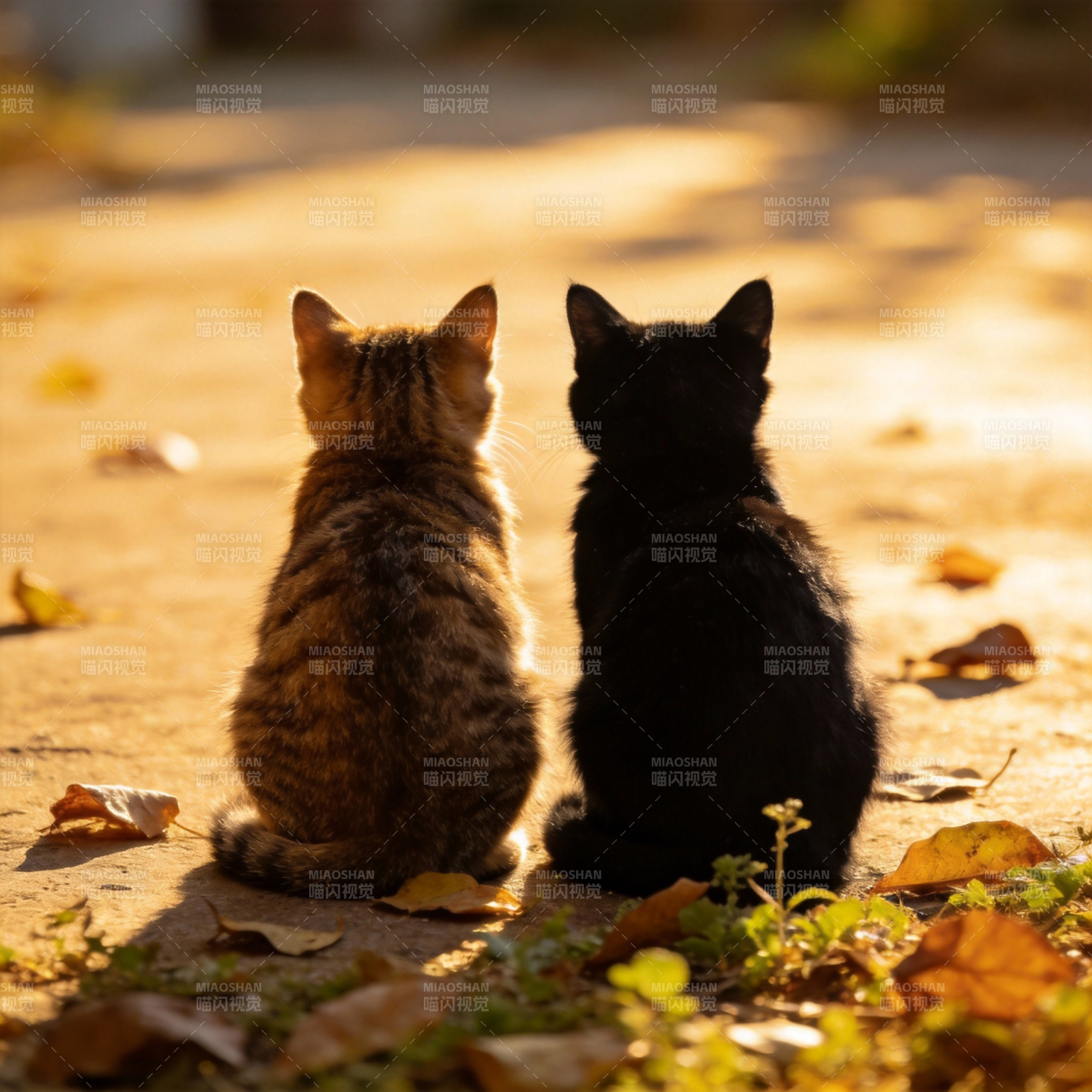 双猫背影秋日静谧图片