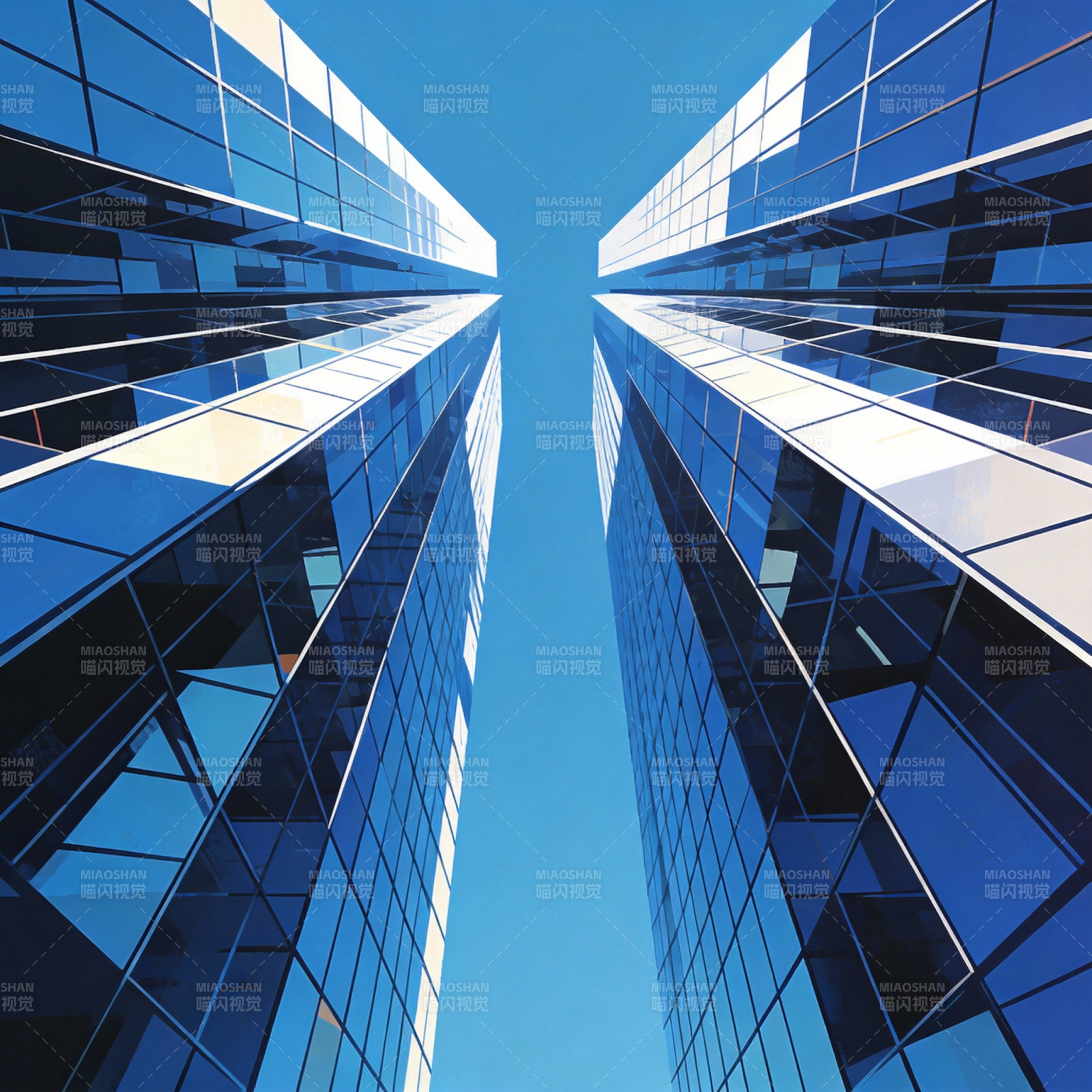 双塔映蓝天图片