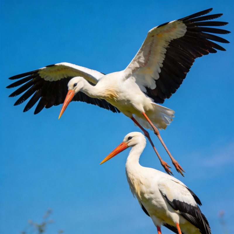 双鹳蓝天共舞图片