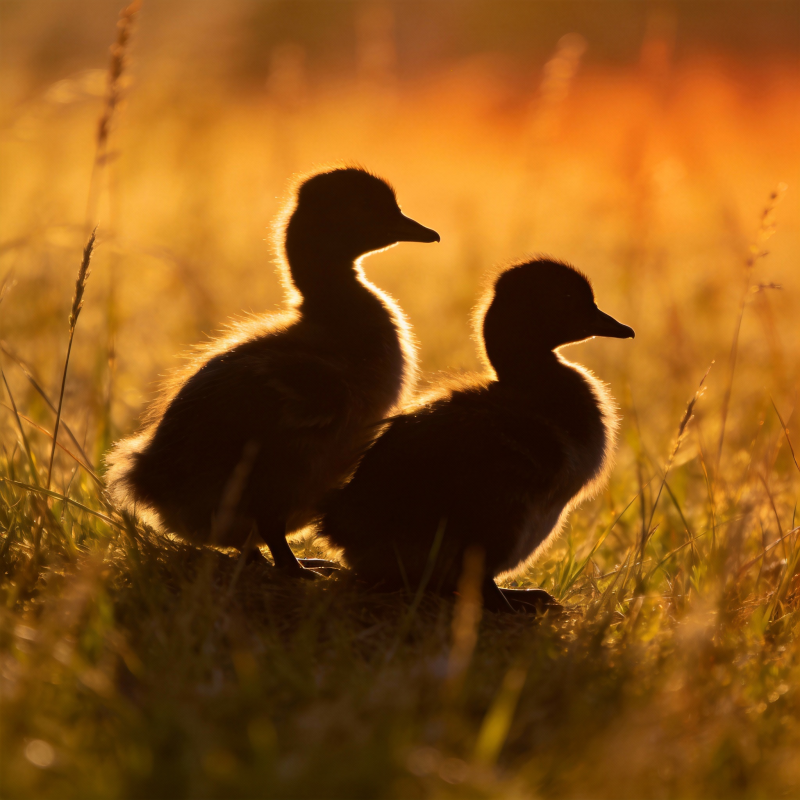 夕阳下的小鸭影图片