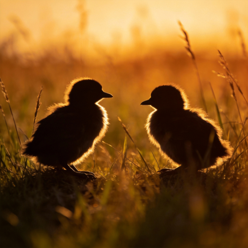 夕阳下的两只小鸭图片