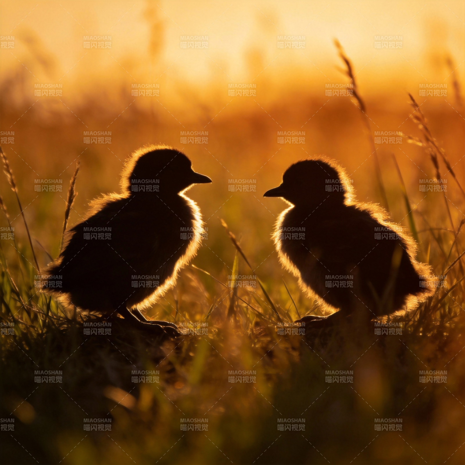 夕阳下的两只小鸭图片