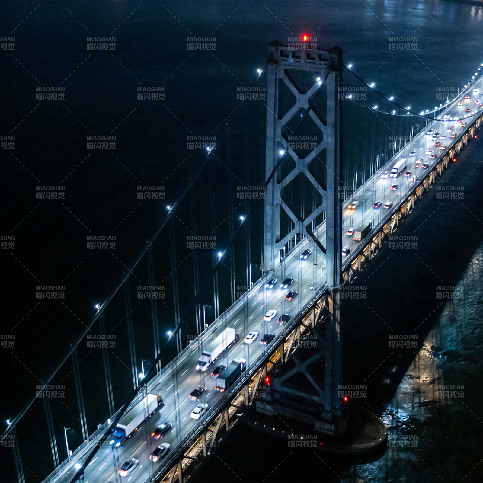 夜桥车流光影图片