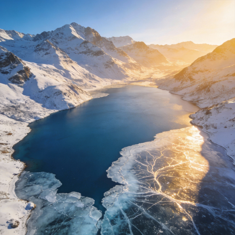 雪山湖光晨曦图片