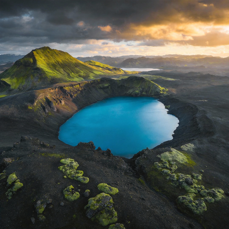 火山口湖美景图片