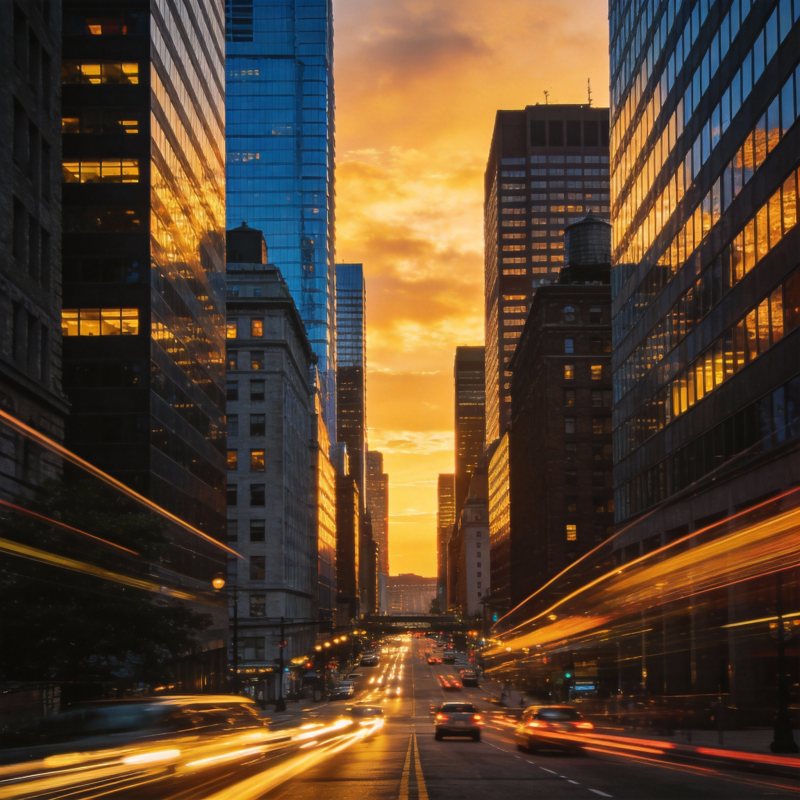 城市黄昏光影图片