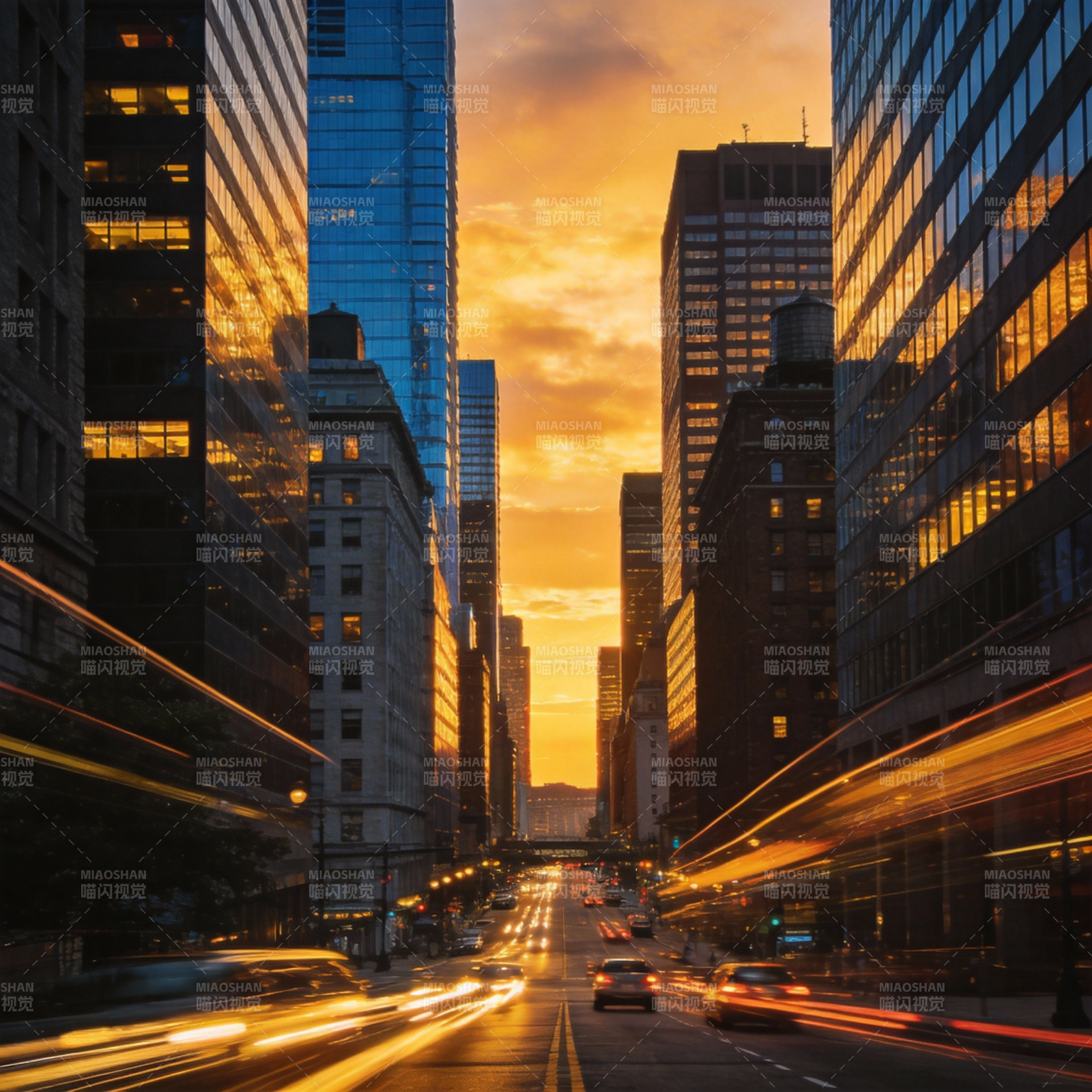 城市黄昏光影图片