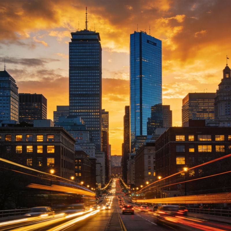 都市黄昏光影交错图片