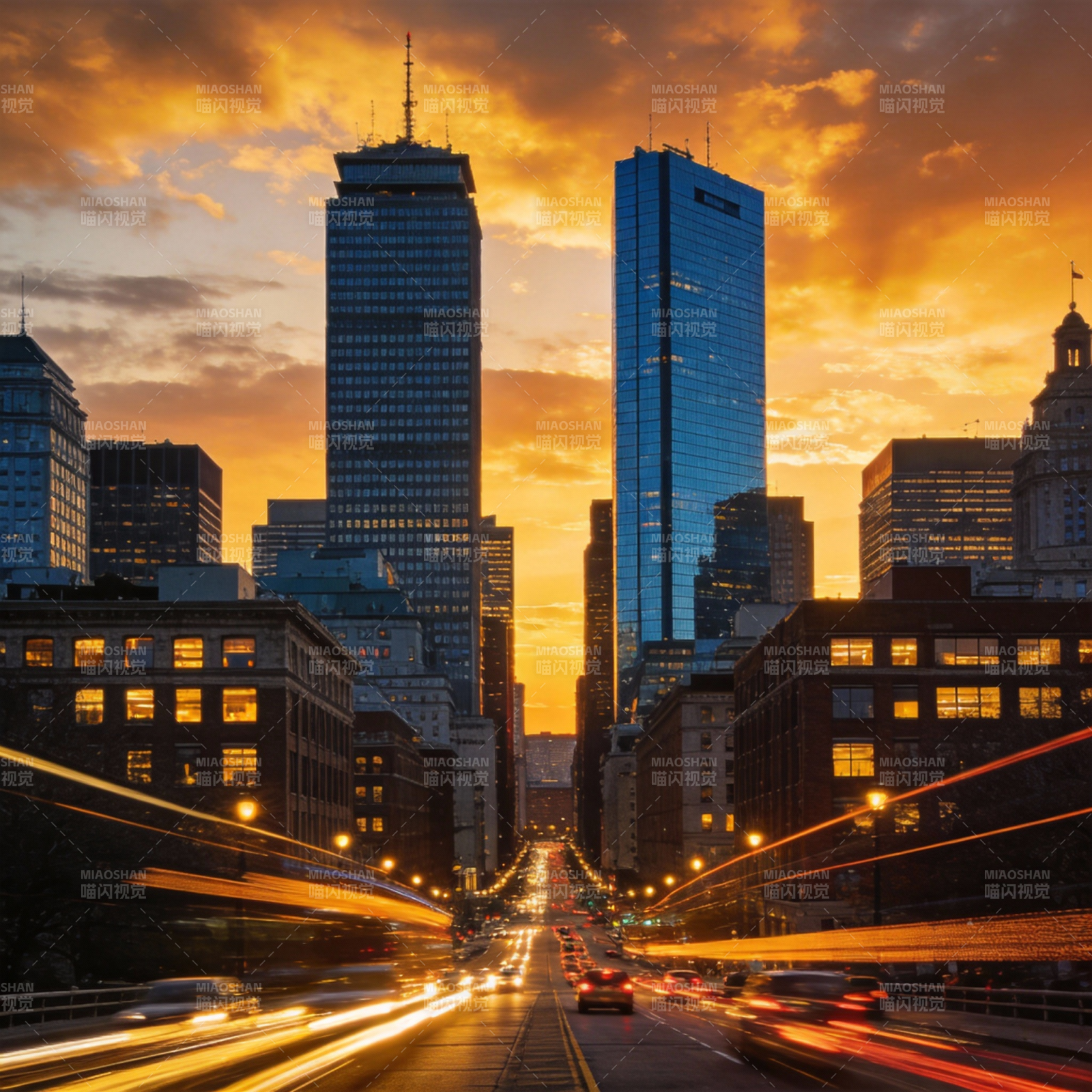 都市黄昏光影交错图片