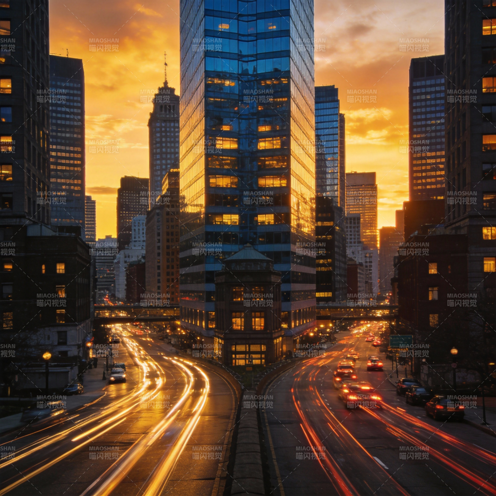 都市黄昏光影图片