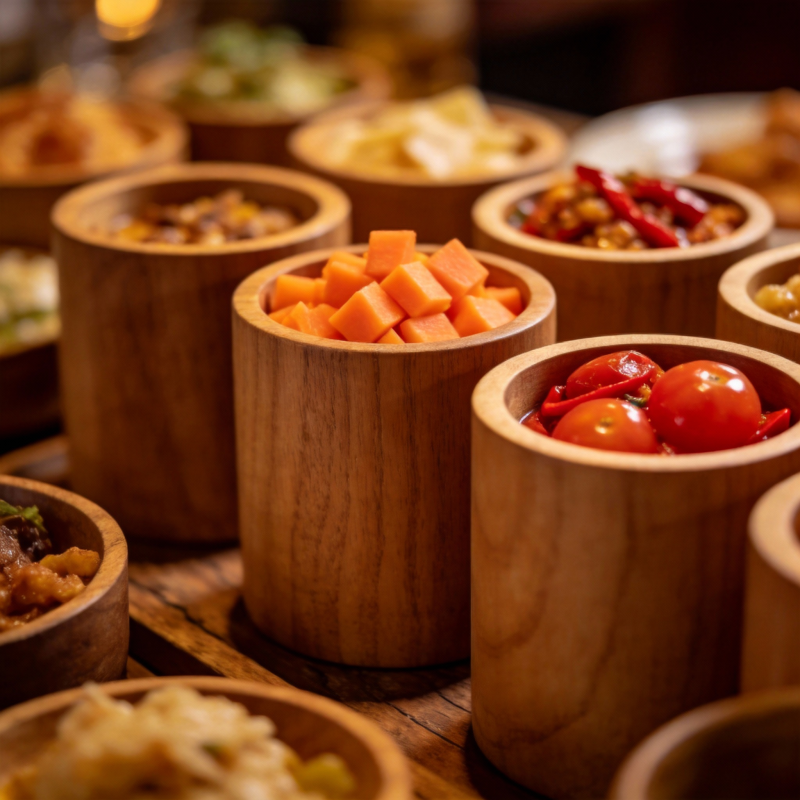 木桶盛装美味食材图片