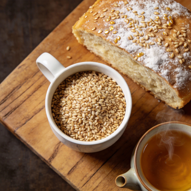 芝麻面包与茶香图片
