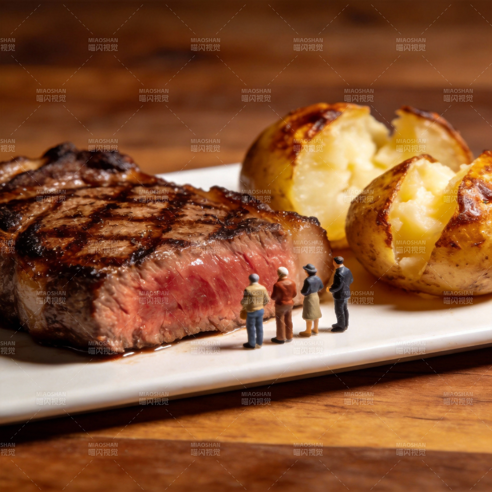 牛排上的微型人偶图片