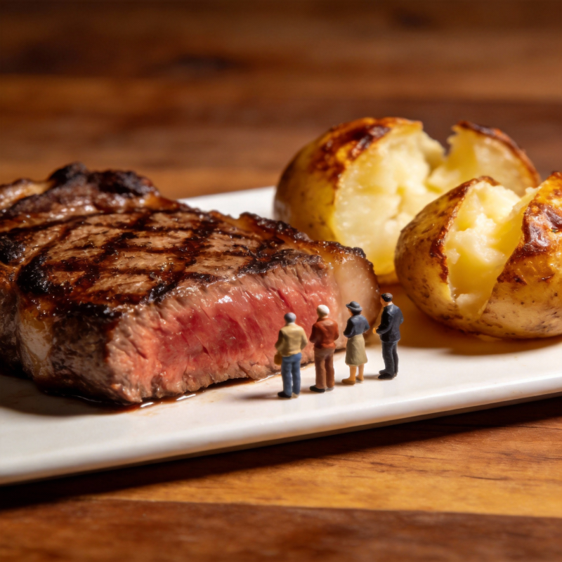 牛排上的微型人偶图片