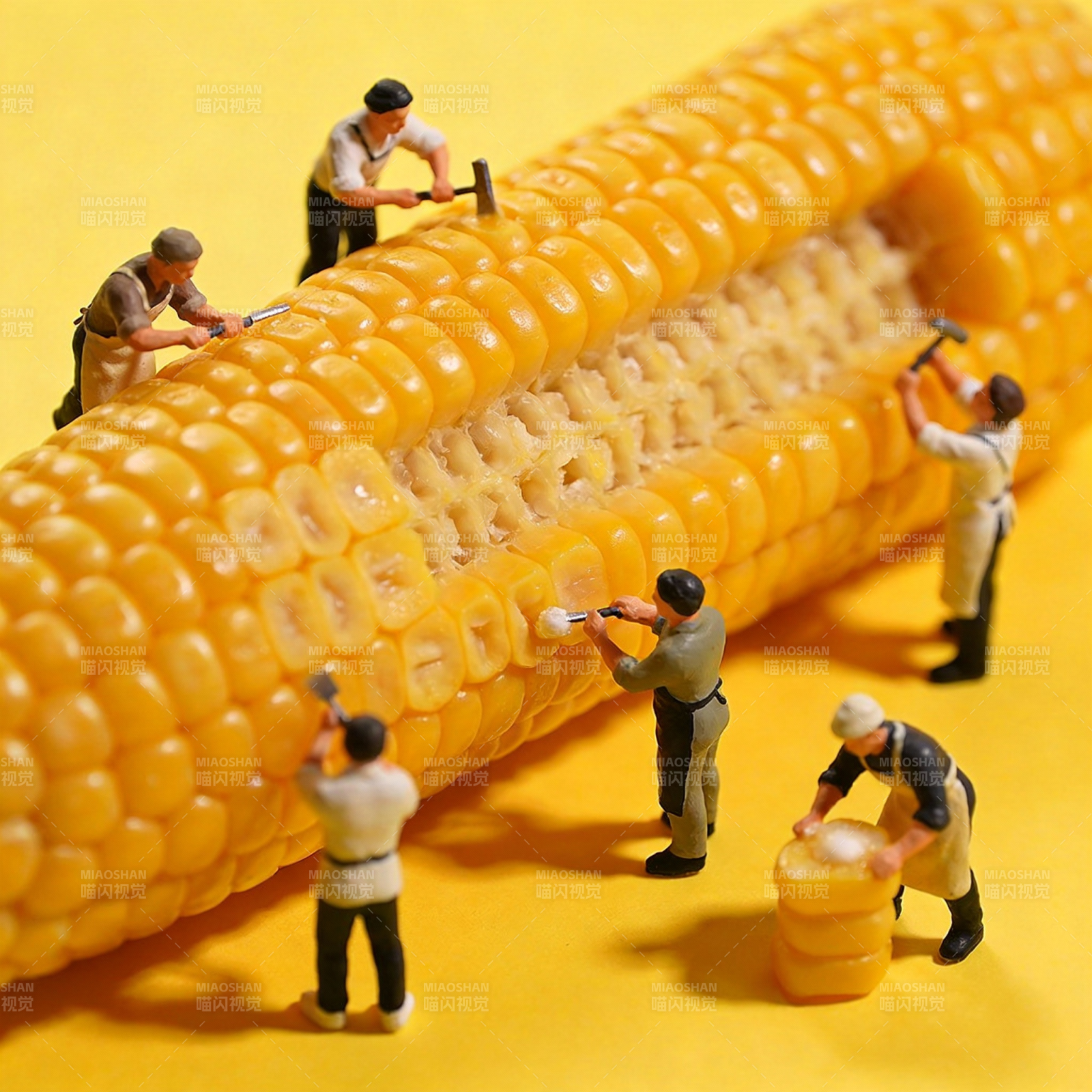 玉米上的微型工人图片