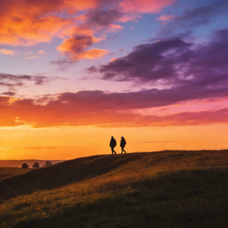 夕阳下的行走图片