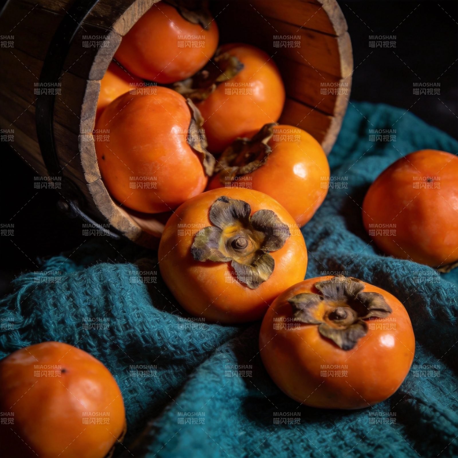 柿子满溢木桶中图片