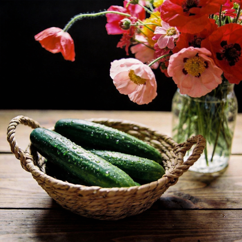黄瓜与花的静谧时光图片